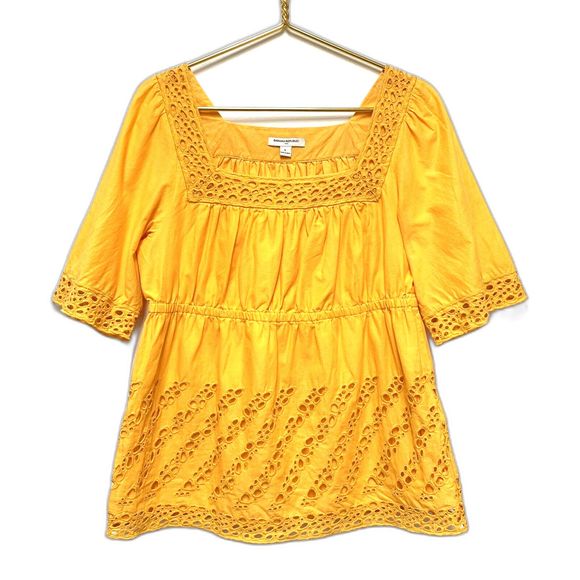 Banana Republic Tops - Banana Republic Eyelet‎ Peasant Blouse Top Size Large Marigold Yellow Boho